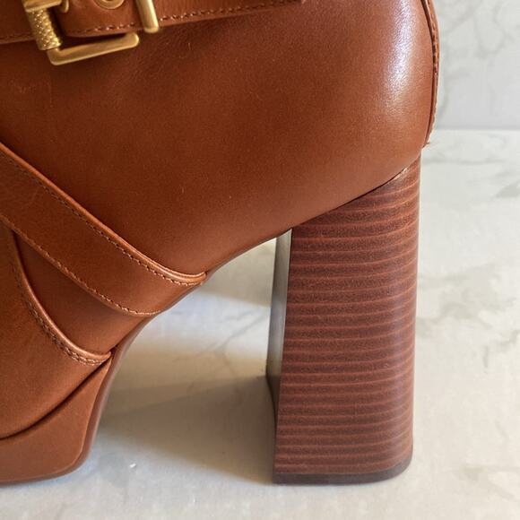 New Women's Vince Camuto Coliana Brown Leather Platform Ankle Boots Booties 10 - Picture 3 of 9